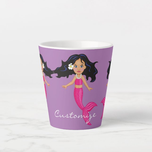Caneca De Café Latte Sereia de cauda rosa-branca Thunder_Cove (Frente)