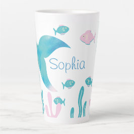 Caneca De Café Latte Sereia Debaixo do Mar Rosa Azul Pastel 