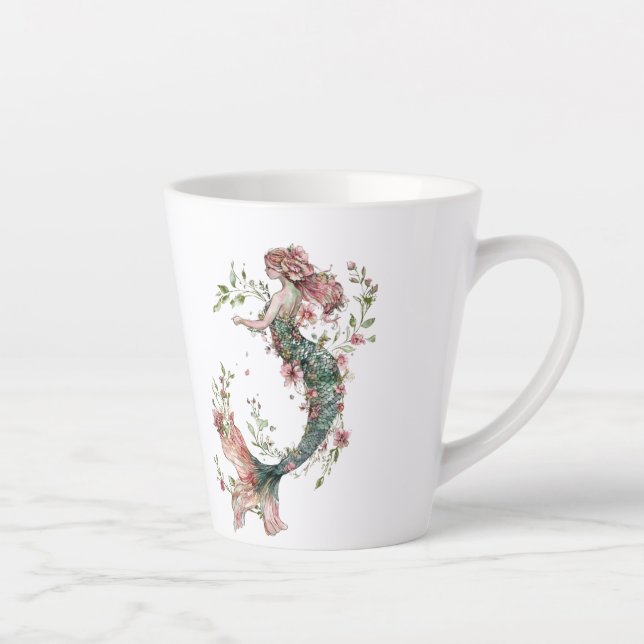 Caneca De Café Latte Sereia Floral Latte Mug - Romance Whimsical (Direita)
