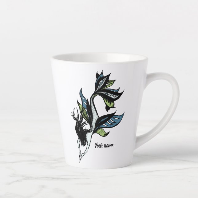Caneca De Café Latte Sereia Gótica Belo Nome de Desenho de Tinta (Direita)