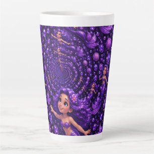Caneca De Café Latte Sereia Roxa Joia Espiral Arte Fantasia