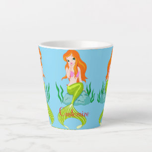 Caneca De Café Latte Sereia Ruiva Bonita Thunder_Cove