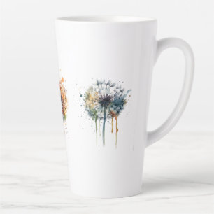 Caneca De Café Latte Série de Dandelion em Aquarela Artística Colorida