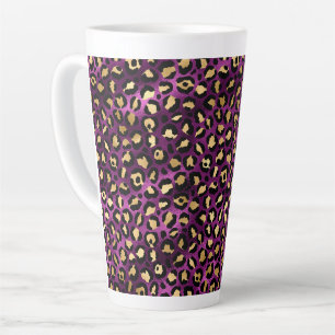 Caneca De Café Latte Série de Design Leopardo Roxo e Dourado 1
