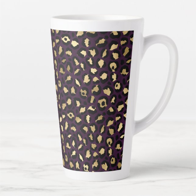 Caneca De Café Latte Série de Design Leopardo Roxo e Dourado 2 (Direita)