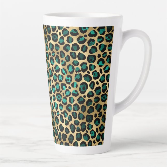Caneca De Café Latte Série Teal e Dourado Leopardo Design 14  (Direita)