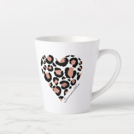 Caneca De Café Latte Seu Nome Leopardo Guepardo Padrão Coração