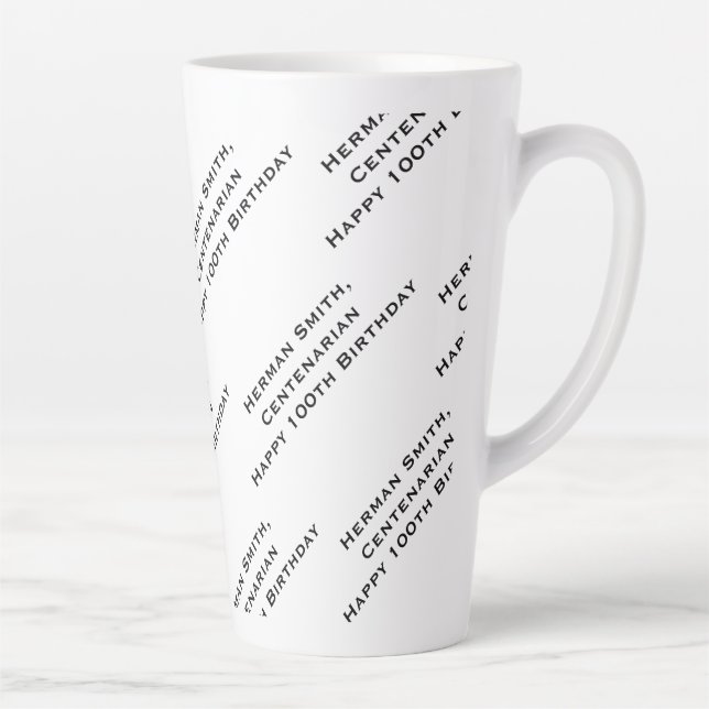 Caneca De Café Latte Seu padrão de texto em todo Impressão preto/branco (Direita)