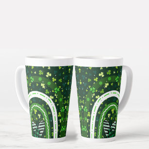 Caneca De Café Latte Shamrock Rainbow Dia de São Patrício Verde