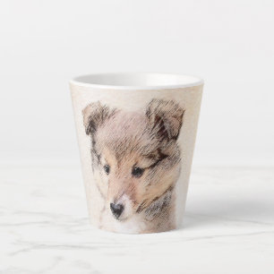 Caneca De Café Latte Shetland Sheepdog Puppy Pintura Original