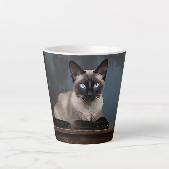 Caneca De Café Latte Siamês de Olhos Azuis  (Frente)
