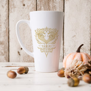 Caneca De Café Latte Signo Astrológico Gêmeos Dourado   Monograma