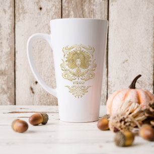 Caneca De Café Latte Signo Astrológico Zodíaco Virgem Dourado Monogra