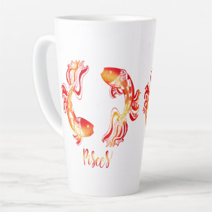 Caneca De Café Latte signo do zodíaco Peixes peixes brilho laranja verm
