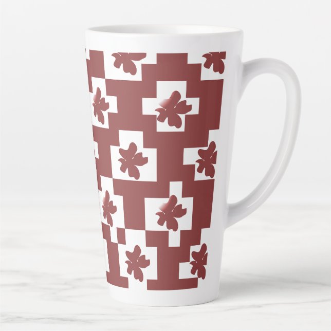 Caneca De Café Latte Silhueta de flores em padrão. (Direita)