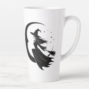 Caneca De Café Latte Silhueta Encantadora De Bruxas Voando Pela Lua,