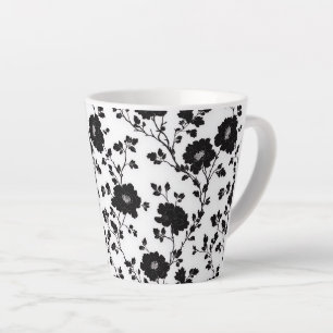 Caneca De Café Latte Silhueta Floral Preta de Alto Contraste Clássico