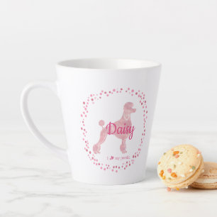 Caneca De Café Latte Silhueta Minimalista de Poodle Rosa Pastel Persona