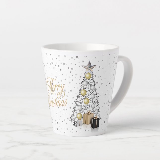 Caneca De Café Latte Silver e Dourado Feliz Natal (Ângulo direito)