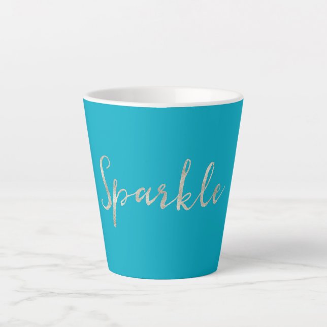 Caneca De Café Latte Silver Sparkle Bright Aqua Azul (Frente)