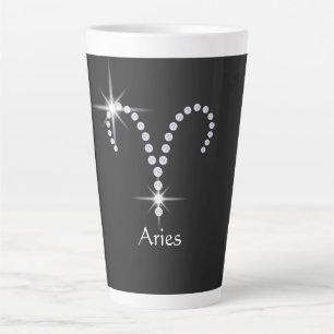 Caneca De Café Latte Símbolo de Áries com Diamantes Brilhantes