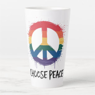 Caneca De Café Latte Símbolo de Paz Arco-íris com Texto "Escolha a Paz"