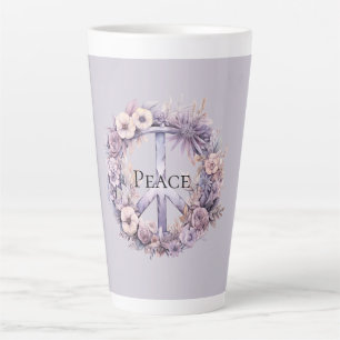 Caneca De Café Latte Símbolo de Paz Floral Branco da lavanda
