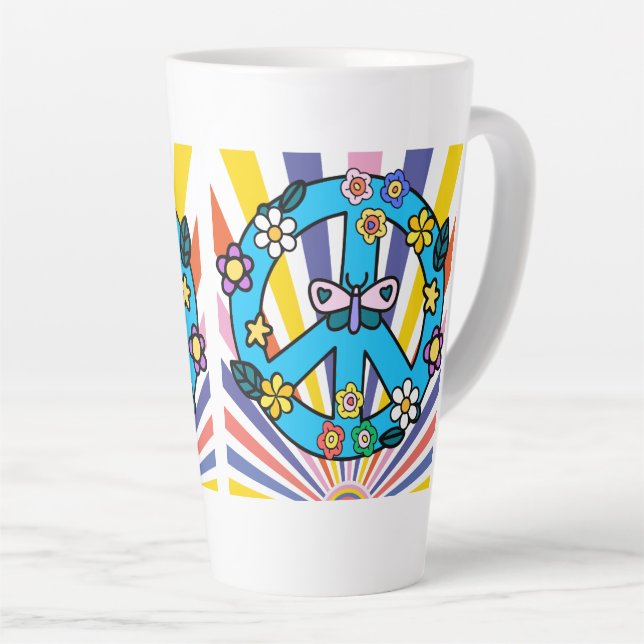 Caneca De Café Latte Símbolo de Paz Retro (Ângulo direito)