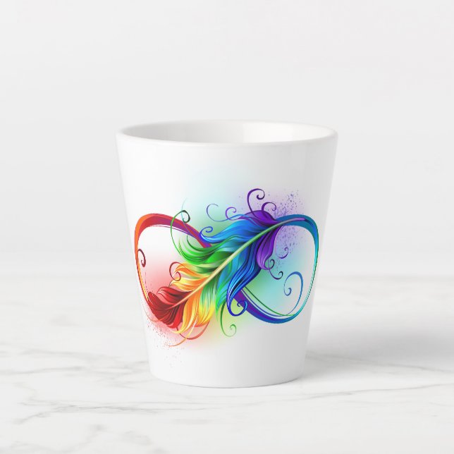 Caneca De Café Latte Símbolo Infinito com Pena Arco-Íris (Frente)