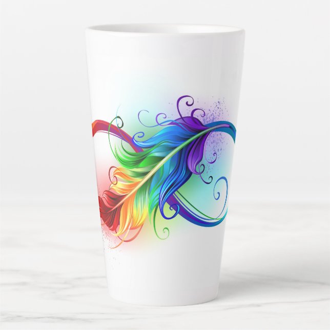 Caneca De Café Latte Símbolo Infinito com Pena Arco-Íris (Frente)