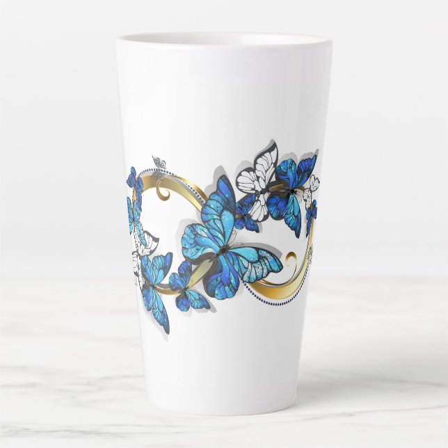 Caneca De Café Latte Símbolo infinito de borboletas azuis Morpho (Frente)