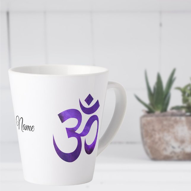 Caneca De Café Latte Símbolo Om Roxo, Nome, 12oz ou 17oz Latte Mug (Criador carregado)
