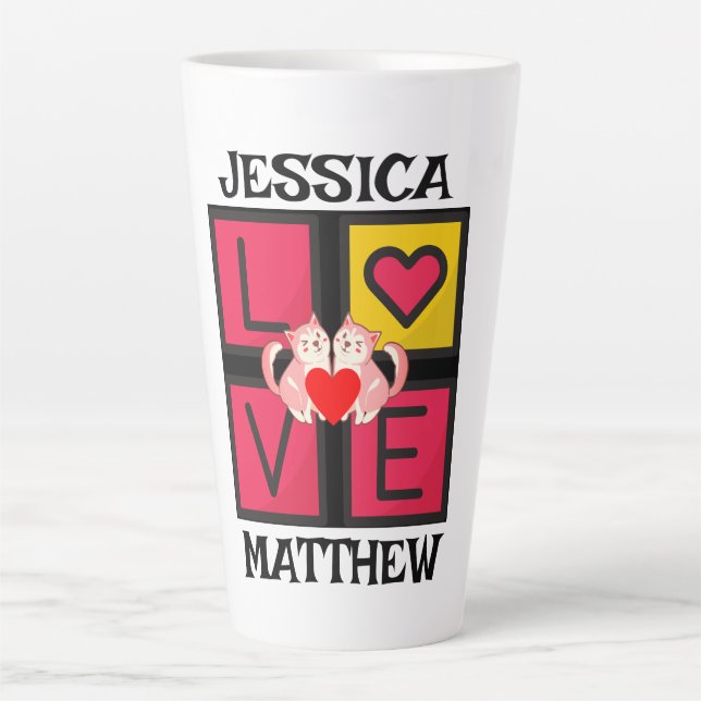 Caneca De Café Latte simples e elegante namorados, doce para casal (Frente)