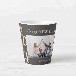 Caneca De Café Latte Simples Elegante Moderno Feliz Ano Novo Uma Foto