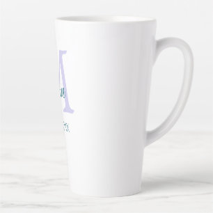 Caneca De Café Latte simples nome de adição monograma, cor verde roxa