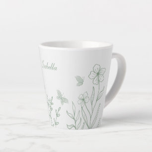 Caneca De Café Latte Simples verde-sálvia botânico