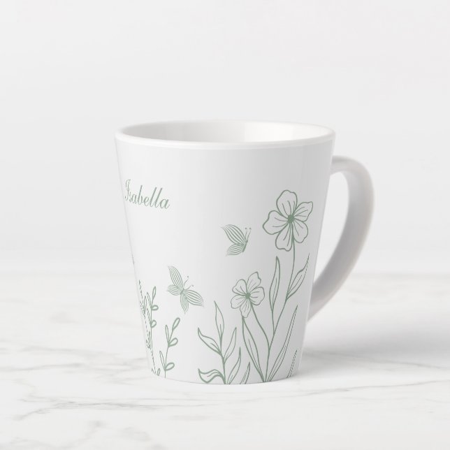 Caneca De Café Latte Simples verde-sálvia botânico (Ângulo direito)