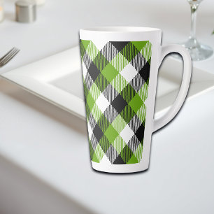 Caneca De Café Latte Simples Xadrezes Tartan Neon Green