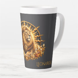 Caneca De Café Latte Sinal do Zodíaco Leão Cinza Dourado Personalizado