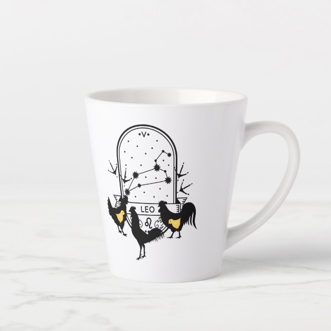 Caneca De Café Latte Sinal Zodíaco e Pets Correspondentes. Leo - Frango (Direita)