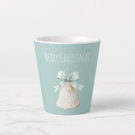 Caneca De Café Latte Sino de Natal Creme com Laço Azul Bonito