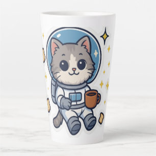 Caneca De Café Latte "Sips Galácticos - Quebra de Chá de Gato Espacial"