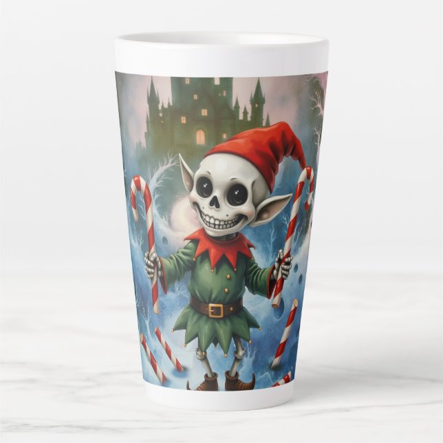 Caneca De Café Latte Skeleton Christmas Elf – Creepy Cute Dark Holiday  (Frente)