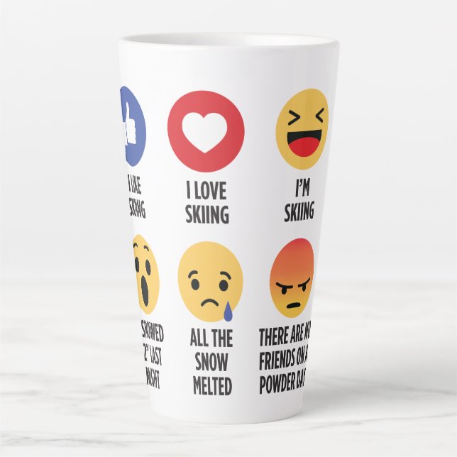 Caneca De Café Latte Skiing Emojis (Frente)