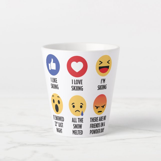 Caneca De Café Latte Skiing Emojis (Frente)