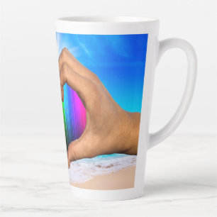 Caneca De Café Latte SlipperyJoe gradiente de arco-íris vibrante coraçã
