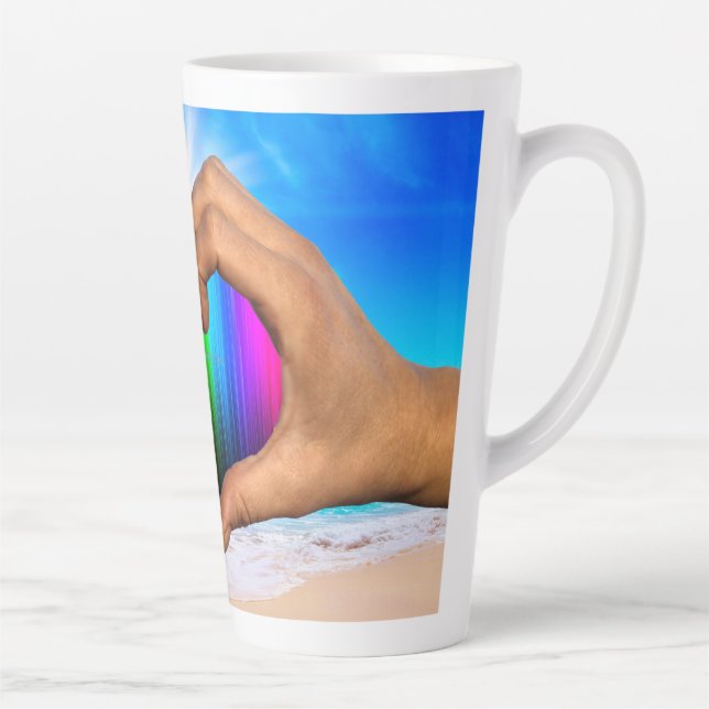 Caneca De Café Latte SlipperyJoe gradiente de arco-íris vibrante coraçã (Direita)
