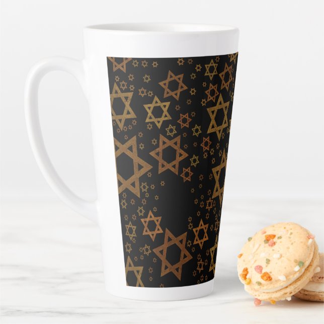 Caneca De Café Latte SlipperyJoe's Estrela de David temática de Hanukka (In Situ)