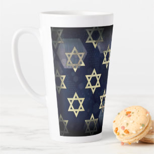 Caneca De Café Latte SlipperyJoe's Happy Hanukkah, estrela múltipla do