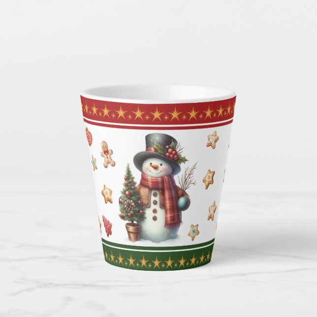 Caneca De Café Latte Small Latte Mug with Snowman and Christmas Cookies (Frente)